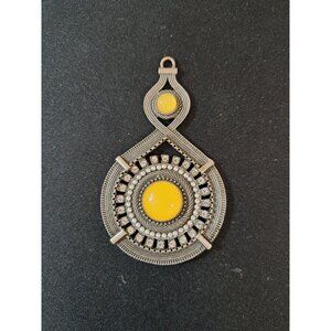 Lia Sophia Silver & Yellow Stone Pendant With Intricate Design